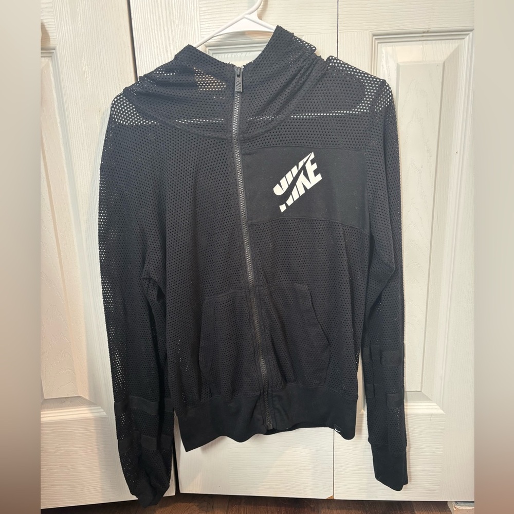 Nike Black Mesh Zip-Up Hoodie Size Small